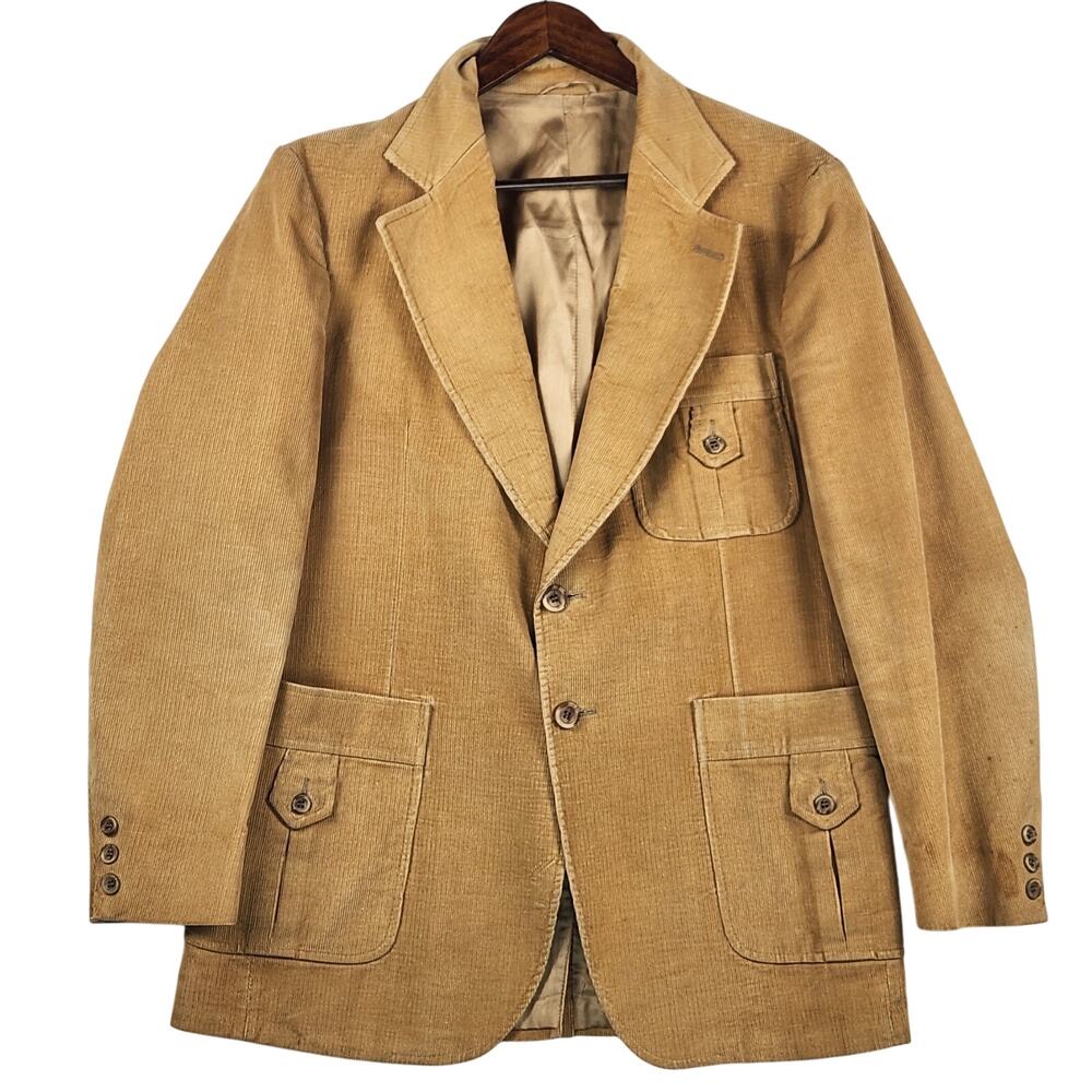 American Fashion Collection Vintage 1970s Courduroy Blazer Tan Men’s SZ 42R EUC